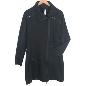 INDIGENOUS Organic Cotton Asymmetrical Zip Funnel Neck Jacket Sz M Black Coat